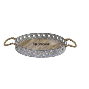 Plateau de service en métal galvanisé de concepteur fait à la main de taille moyenne plateau de forme ronde pour un usage domestique plat de service le plus vendu - Product Image 1