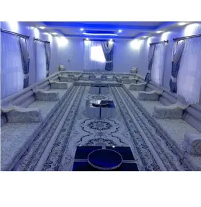 오토만 스타일 소파 아랍어 Majlis 동양 바닥 좌석 | 좌석 높이 15cm | 소파 + 양모 카펫 + 커튼 + 테이블 세트 전체