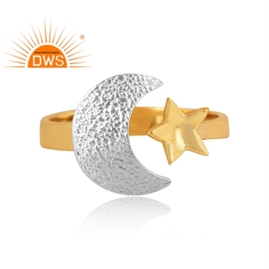 Bague en argent sterling fin plaqué or, motif croissant de lune, faite à la main, best-seller 2026, fabricant de bijoux en argent - Product Image 2