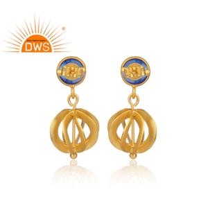 18k Gold Plated 925 <b>Silver</b> <b>Dangle</b> <b>Earrings</b> Wholesaler Natural Blue Aventurine Gemstone Zircon Set <b>Earrings</b> Jewelry - Product Image 3