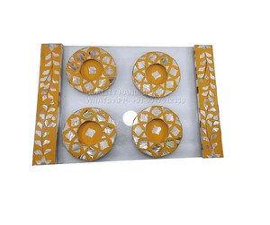 Ensemble de plateaux de service en bois de nacre de haute qualité, 4 pièces, sous-verres en nacre incrustés, rouge/bleu/jaune, artisanat de qualité, vente en gros - Product Image 4