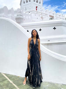 Nouvelles robes maxi pour femmes, dos nu, en tie-dye noir, faites à la main, pour l'été, la plage, les vacances, l'été 2026 - Product Image 4