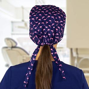 Women's Nurse Uniform Surgical <b>Cap</b> Flamingo Pattern <b>Navy</b> <b>Blue</b> Cotton/Polyester Woven Fabric Needle Detection Hospital - Product Image 3