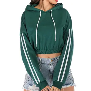 Benutzer definierte Logo Sweatshirt grün Crop Tops Großhandel Damen Hoodies Baumwolle Langarm Half Hoodie