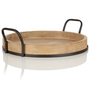Plateau en bois manga antique, avec poignées en métal - Product Image 2