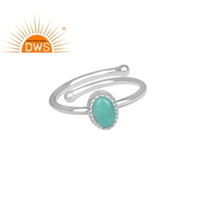 Anillo de plata de primera ley con forma de corona para mujer, sortija, plata esterlina 925, Gema turquesa, Color Turquesa - Product Image 1