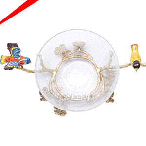 Cuenco de vidrio y metal de alta calidad hecho a mano, cuenco de diseñador dorado con cuenco de pájaros de diseño 2025 - Product Image 2