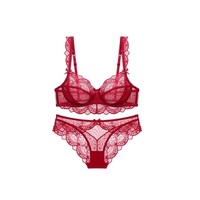 Sexy Spitzen-Bikini-Set mit Vollschalen-BH und Slip für Damen, mit Bügelunterstützung, atmungsaktiv, schnelltrocknend, umweltfreundlich, antibakteriell, tief sitzend