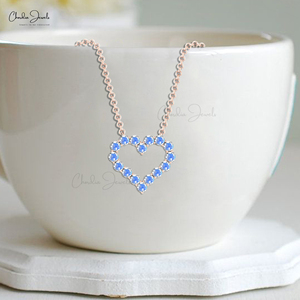 Collier coeur ouvert pierre de lune arc-en-ciel feu bleu en or massif 14 carats 2mm collier chaîne en pierre de perle ronde pour les femmes au prix d'usine - Product Image 2