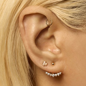 Pendientes <span class=keywords><strong>de</strong></span> Diamantes <span class=keywords><strong>de</strong></span> <span class=keywords><strong>Plata</strong></span> 925 con Bola <span class=keywords><strong>de</strong></span> Oro Sólido <span class=keywords><strong>de</strong></span> 3mm para Mujer - Product Image 3