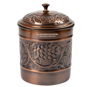 Recipiente de Cobre Antiguo de Lujo y Alta Calidad con Acabado Brillante y Diseño Hecho a Mano, con Tapa, para Almacenamiento de Utensilios de Cocina, en Venta - Product Image 1
