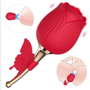 Amazon Factory Wholesale Red Pink Rose Sex Toy Sucking Vibrator Clitoral Vibrators Rose Red Rotate Butterfly Vibrator for Women