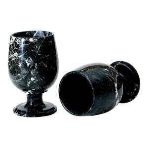 Ensemble de 2 verres à vin en marbre noir fait main Technique polie - Product Image 1