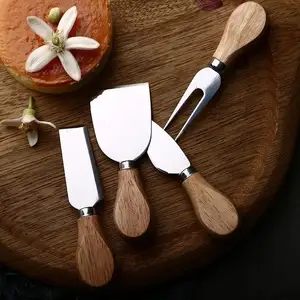 Cheese Set Knife Personalised Custom Logo Stainless Steel Acacia Wooden Handle 4 Pcs Cheese Knife Set