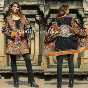 Espejo trabajo Tribal abrigo-Kutch de lana Vintage kimono-kimono Banjara India bordado a mano abrigo de invierno chaqueta de kimono-Kutch Dhabdi - Product Image 2