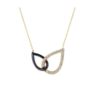 14K Solid Gold Black and White Water Drop Charm <b>Necklace</b> - Product Image 1
