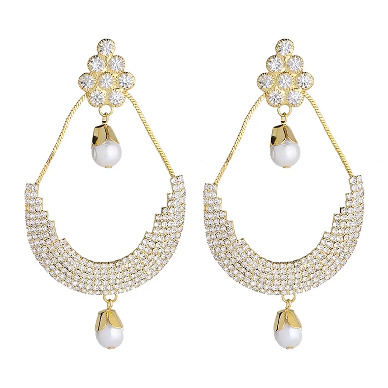 Diamantes de imitación de cristal chapado en oro Floral pendientes araña declaración Boda nupcial pendiente conjunto de joyas
