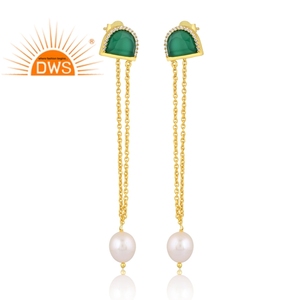 ต่างหูเงินแท้ 925 ประดับมุกธรรมชาติ คริสตัล และพลอยออนิกซ์สีเขียว สำหรับผู้หญิง จากผู้ผลิตเครื่องประดับ - Product Image 2