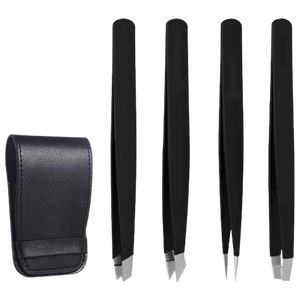 Jeu de pinces à épiler à bout incliné en acier inoxydable, Set de 4 pièces pour les cils - Product Image 1