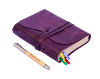 Journaux en cuir véritable violet fait à la main écriture journal de voyage arbre de vie en relief à la main coton blanc Page blanc A5 cahier