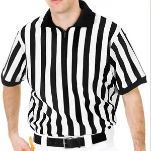 Men's Official Black & White Stripe Referee Shirt/Zipper Umpire Jerseys/Pro Ref Uniform for Soccer, Basketball & Football set