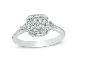 10K White Gold <b>Silver</b> Plated 0.50 Ctw Diamond Anniversary Square Halo <b>Ring</b> Trendy Engagement/Wedding Charm Natural Prong Set - Product Image 1