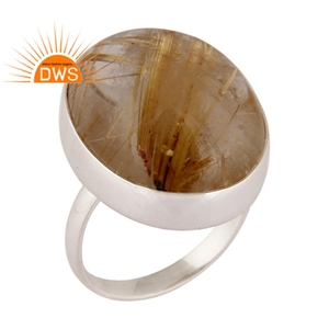 <b>Chunky</b> Natural Golden Rutile Quartz Gemstone <b>Ring</b> for Women 925 Sterling <b>Silver</b> Wedding Party Jewelry - Product Image 1