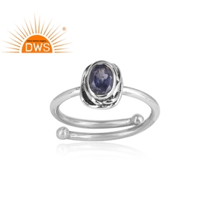 Natural Iolite Gemstone Studded <b>Adjustable</b> <b>Ring</b> Jewelry Wholesaler 925 Oxidized silver <b>Ring</b> Jewelry Supplier - Product Image 2