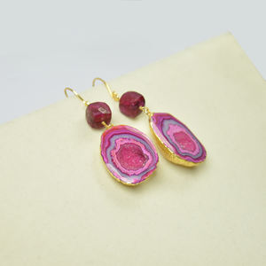 Pendientes de gota de GEMA de cuarzo Solar Rosa elegante, pendientes de oro de 18k, gancho de geoda galvanizado para proveedores y fabricantes - Product Image 3