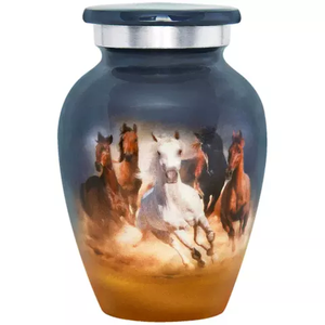Imagen de caballo, recuerdo pequeño de urna para cenizas funerarias, Metal, latón/aluminio - Product Image 1