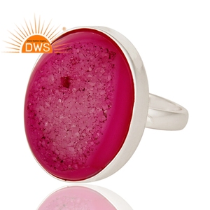 Bague en argent fin 925 solide, vente en gros, bijoux en pierres précieuses, druse rose, Agate, vente en gros - Product Image 2