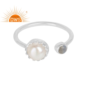 แฮนด์เมด925แหวนเงินผู้ผลิตเครื่องประดับลาบราดอไรต์ธรรมชาติมุกพลอยแหวนเครื่องประดับผู้จัดจำหน่าย - Product Image 1