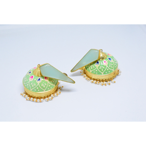 ภาพวาดมือที่สวยงามเคลือบทองแบบดั้งเดิม2022ล่าสุดทองเหลืองหินสตั๊ด Jhumka ห่วงต่างหูสำหรับสาวๆและผู้หญิง - Product Image 3