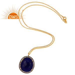 Pendentif en Aventurine Bleue et Zircon, Bijoux en Gros, Plaqué Or 14 carats, Argent 925, Collier, Collection Classique - Product Image 2