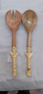 Couverts à salade en bois mangue faits à la main avec vernis brillant pour hôtel à faible coût ensembles de couverts à salade de taille et de forme personnalisées - Product Image 3