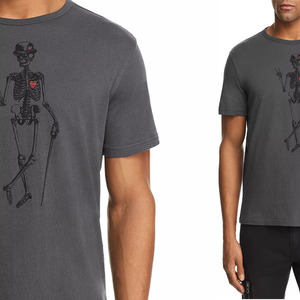 T-shirts gris pour hommes, design squelette imprimé graphique personnalisé, collection été, pur coton bio. - Product Image 5