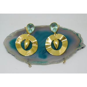 Boucles d'oreilles en laiton pour filles et femmes, créoles en pierre légères faites à la main - Product Image 3