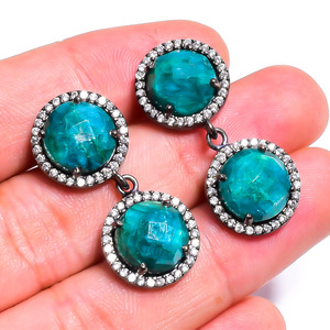 Splendid Dyed Emerald White Zircon Gemstone Micro Pave Wedding Jewelry 925 Sterling <b>Silver</b> Women Gift Black Plated <b>Drop</b> <b>Earring</b> - Product Image 4