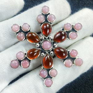 Anillo de ajuste de bisel de plata esterlina 925 con corte facetado de piedras preciosas de ópalo rosa y granate, anillo de plata, joyería fina, anillo de Color rosa - Product Image 2