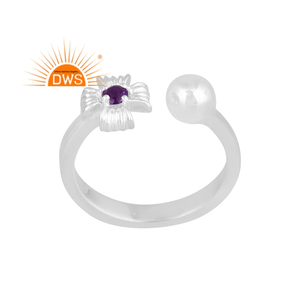 Best Selling Fine Sterling Silver Natural Amethyst Gemstone <b>Adjustable</b> <b>Ring</b> For Women Jewelry Manufacturer - Product Image 1