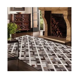 Tapis en cuir moderne de luxe en bois brun avec poils de chien pour salon au meilleur prix - Product Image 1