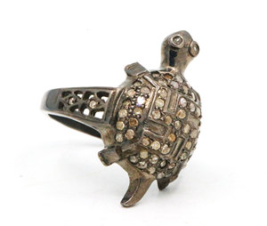 Turtle-Natural corte redondo diamante piedra preciosa 925 plata esterlina sólida negro rodio plateado anillos hechos a mano joyería para venta al por mayor - Product Image 4