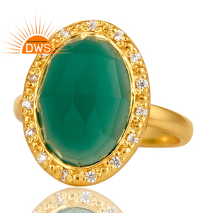 Pretty 18k Yellow Gold Plated Sterling Silver <b>Green</b> Onyx Gemstone Statement Ring Jewelry Supplier Classic Collection - Product Image 2