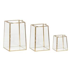 Hubsch-Juego de linterna de latón y vidrio, vela de pilar de 3 luces - Product Image 1