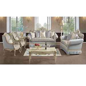 Muebles de sala de estar con acabado plateado estilo europeo, glamorosos muebles de sala de estar plateados, compre un juego de sofás de 7 plazas para el hogar - Product Image 1