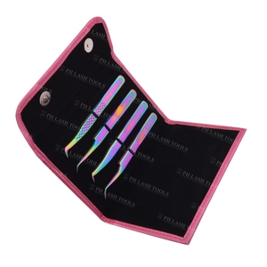 Funda de cuero PU con sujeción elástica para cuatro pinzas, con botón magnético, Etiqueta Privada, Kit de pinzas de extensión de pestañas de alta calidad - Product Image 1