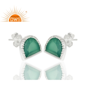 Green Onyx and White Zircon Gemstone Half Moon <b>Stud</b> 925 Sterling <b>Silver</b> Trendy Earring Jewelry Wholesaler - Product Image 2