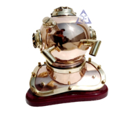 Casque de plongée miniature vintage personnalisé en métal, laiton et cuivre, avec logo imprimé UV couleur unie, décoration nautique artisanale pour la maison