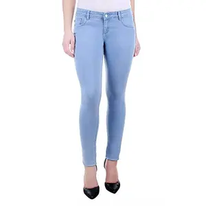 Celana Jeans Kurus Wanita, Celana Denim Pensil Ukuran Besar Pinggang Tinggi Regang Ramping Biru