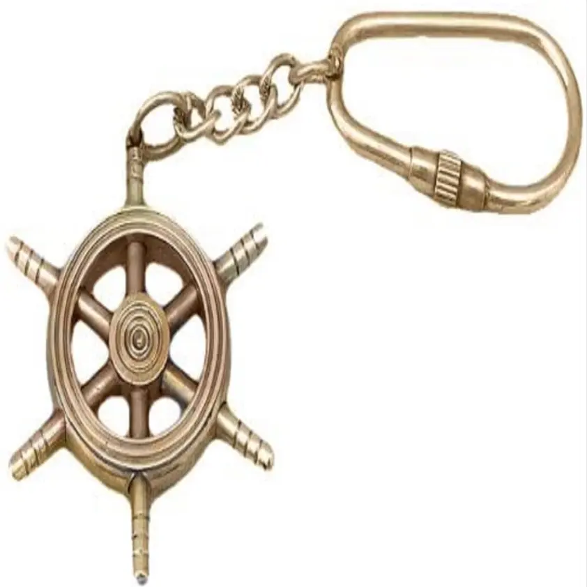 Wholesale Vintage Brass Ship Wheel Key Chain Nautical Unique Gift, Pocket Size Shinny Brass keychain, Christmas Gift